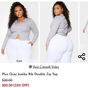 plus grey jumbo rib double zip top
